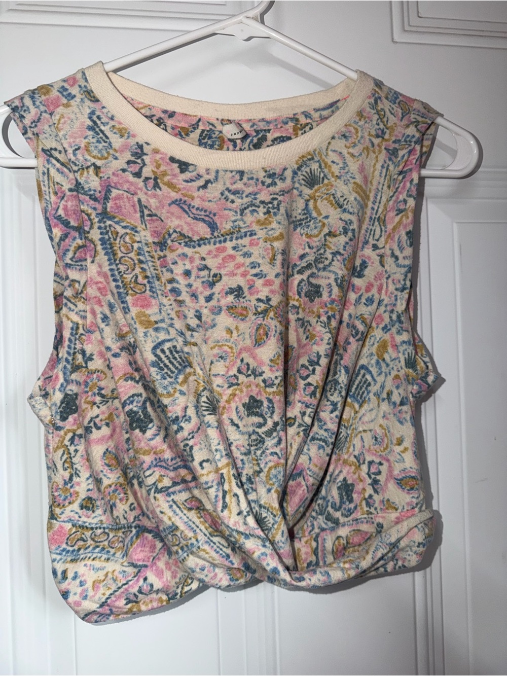 Free People Floral Twist-Front Tank in Pink, Cream & Blue